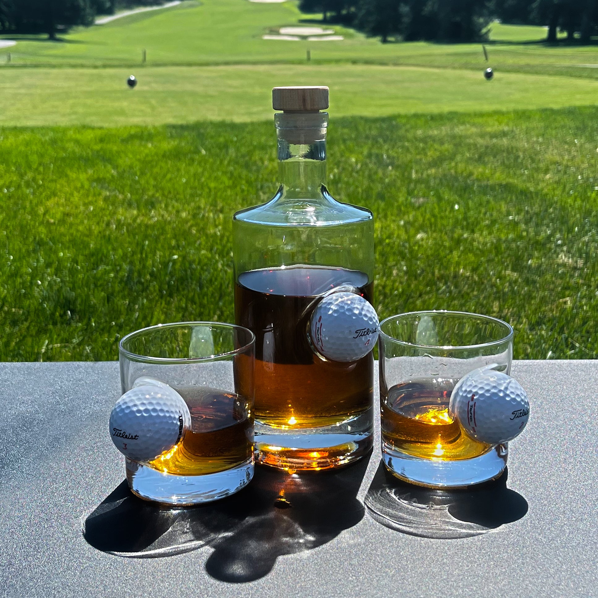 BenShot Golf Ball Gift Set Decanter  Two Rocks Glasses – UnMask