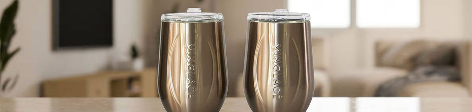 Vinglacé Glass-Lined Double Wall Insulated Coffee Mug with Lid
