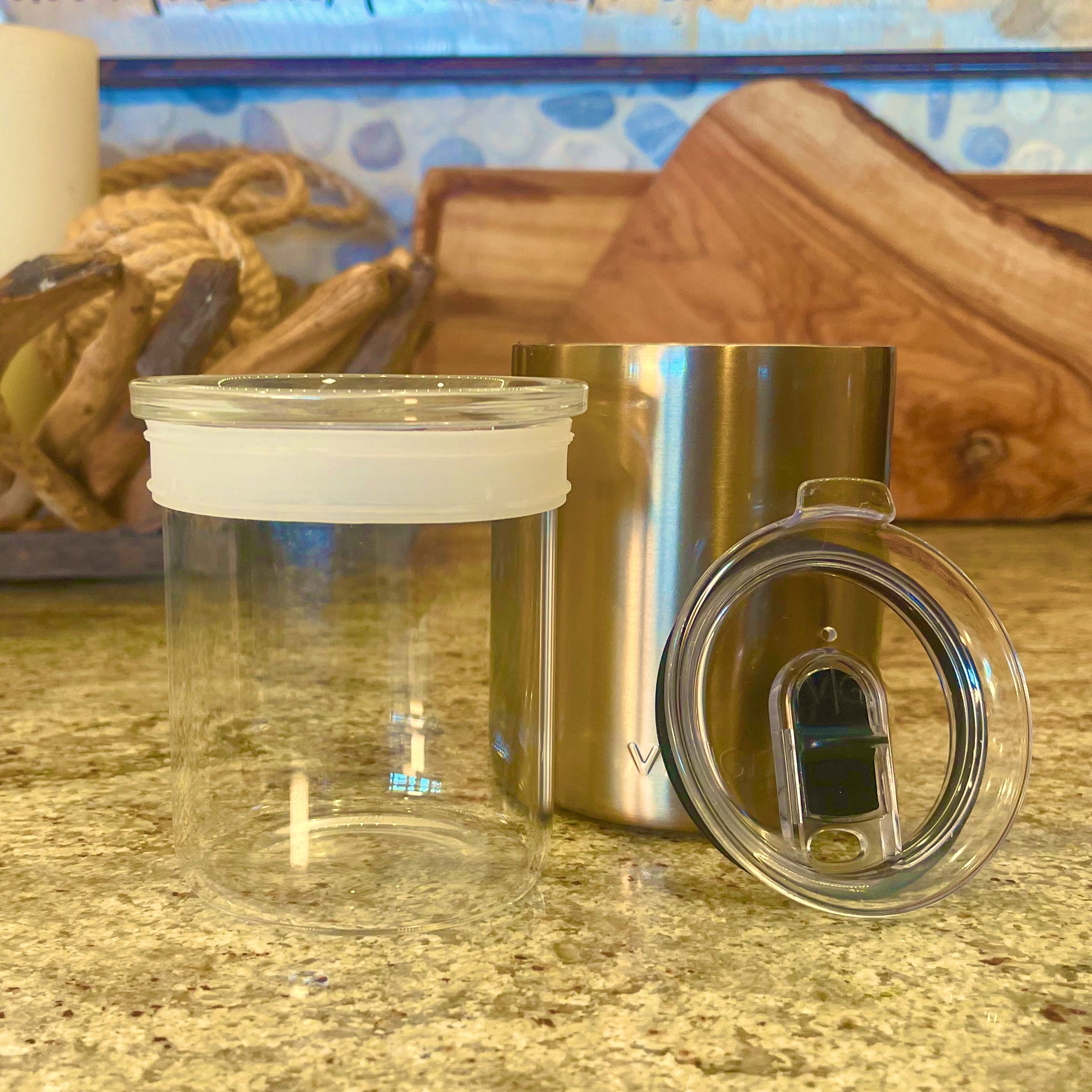Vinglacé Glass-Lined Double Wall Insulated Coffee Mug with Lid - 12 oz
