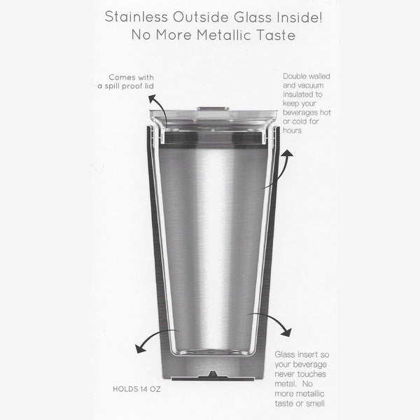 Vinglacé Glass Lined Double Wall Insulated Tumbler with Lid - 14 oz