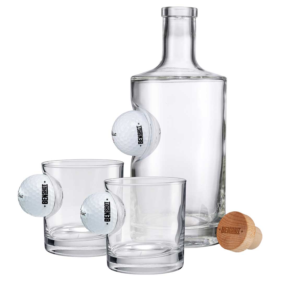 BenShot Golf Ball Gift Set - Decanter & Two Rocks Glasses
